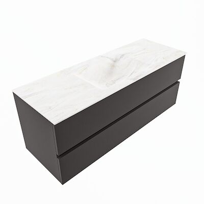 MONDIAZ VICA-DLUX 130cm badmeubel onderkast Dark grey 2 lades. Inbouw wastafel CLOUD midden zonder kraangat, kleur Ostra, en spiegel model SPOT