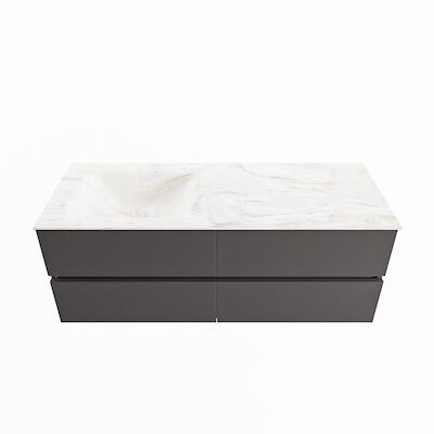 MONDIAZ VICA-DLUX 130cm badmeubel onderkast Dark grey 4 lades. Inbouw wastafel CLOUD links 1 kraangat, kleur Ostra.