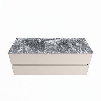 MONDIAZ VICA-DLUX 130cm badmeubel onderkast Linen 2 lades. Inbouw wastafel CLOUD dubbel 2 kraangaten, kleur Lava.