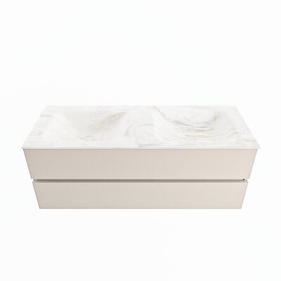 MONDIAZ VICA-DLUX 130cm badmeubel onderkast Linen 2 lades. Inbouw wastafel CLOUD dubbel zonder kraangat, kleur Ostra.