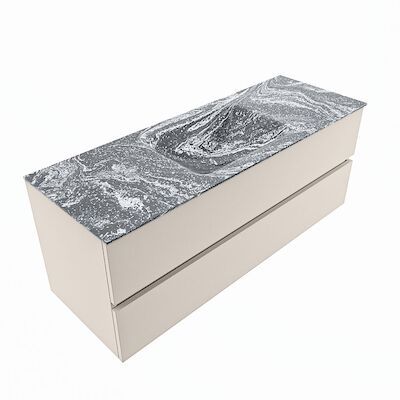 MONDIAZ VICA-DLUX 130cm badmeubel onderkast Linen 2 lades. Inbouw wastafel CLOUD midden 1 kraangat, kleur Lava, en spiegel model SPOT