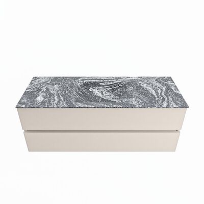 MONDIAZ VICA-DLUX 130cm badmeubel onderkast Linen 2 lades. Inbouw wastafel CLOUD midden zonder kraangat, kleur Lava.
