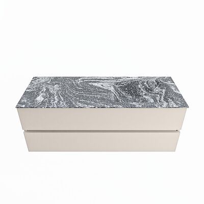 MONDIAZ VICA-DLUX 130cm badmeubel onderkast Linen 2 lades. Inbouw wastafel CLOUD rechts 1 kraangat, kleur Lava.