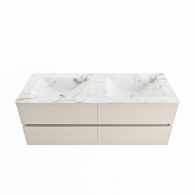 MONDIAZ VICA-DLUX 130cm badmeubel onderkast Linen 4 lades. Inbouw wastafel CLOUD dubbel 2 kraangaten, kleur Frappe.