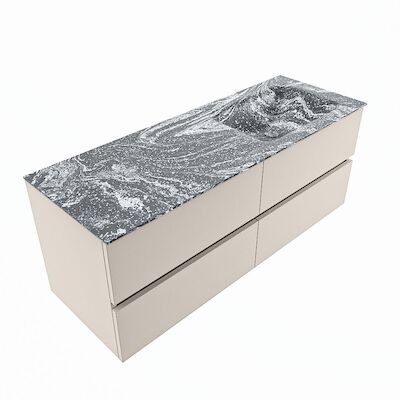 MONDIAZ VICA-DLUX 130cm badmeubel onderkast Linen 4 lades. Inbouw wastafel CLOUD rechts zonder kraangat, kleur Lava, en spiegel model SPOT