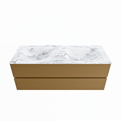 MONDIAZ VICA-DLUX 130cm badmeubel onderkast Oro 2 lades. Inbouw wastafel CLOUD dubbel 2 kraangaten, kleur Glace.
