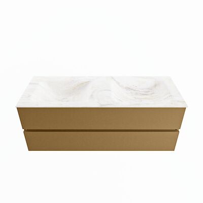 MONDIAZ VICA-DLUX 130cm badmeubel onderkast Oro 2 lades. Inbouw wastafel CLOUD dubbel 2 kraangaten, kleur Ostra.