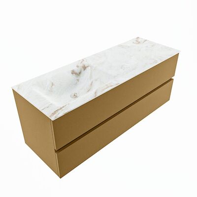 MONDIAZ VICA-DLUX 130cm badmeubel onderkast Oro 2 lades. Inbouw wastafel CLOUD links zonder kraangat, kleur Frappe, en spiegel model SPOT