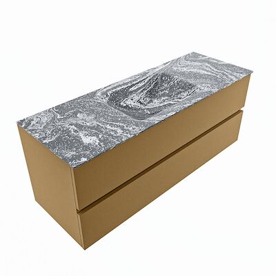 MONDIAZ VICA-DLUX 130cm badmeubel onderkast Oro 2 lades. Inbouw wastafel CLOUD midden 1 kraangat, kleur Lava, en spiegel model SPOT