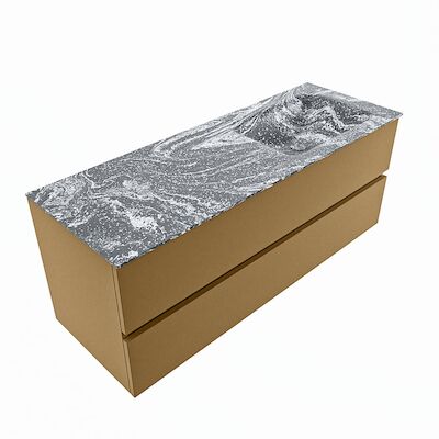 MONDIAZ VICA-DLUX 130cm badmeubel onderkast Oro 2 lades. Inbouw wastafel CLOUD rechts 1 kraangat, kleur Lava, en spiegel model SPOT