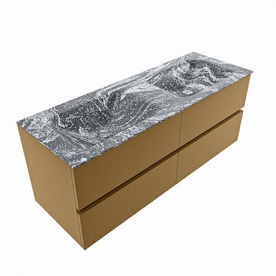 MONDIAZ VICA-DLUX 130cm badmeubel onderkast Oro 4 lades. Inbouw wastafel CLOUD dubbel zonder kraangat, kleur Lava, en spiegel model SPOT