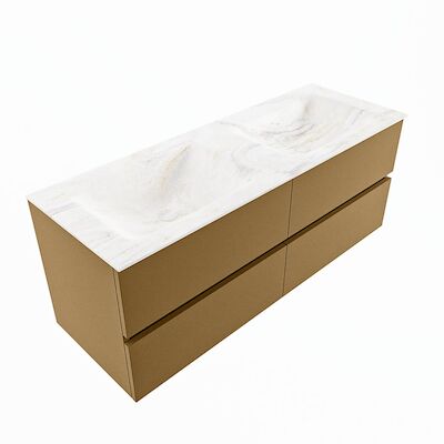 MONDIAZ VICA-DLUX 130cm badmeubel onderkast Oro 4 lades. Inbouw wastafel CLOUD dubbel zonder kraangat, kleur Ostra, en spiegel model SPOT