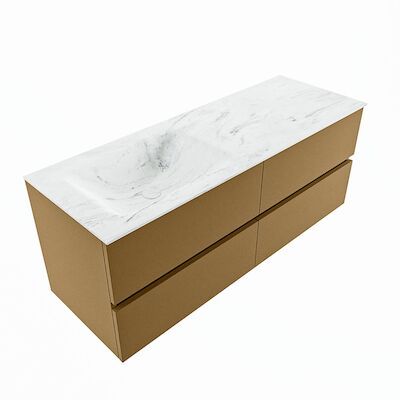 MONDIAZ VICA-DLUX 130cm badmeubel onderkast Oro 4 lades. Inbouw wastafel CLOUD links 1 kraangat, kleur Opalo, en spiegel model SPOT