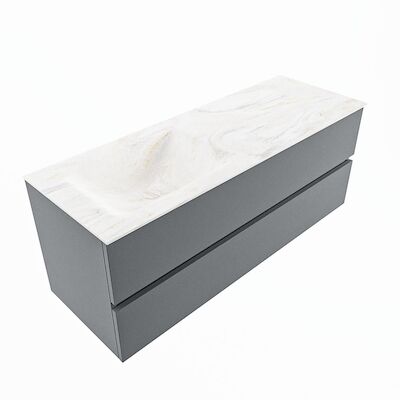 MONDIAZ VICA-DLUX 130cm badmeubel onderkast Plata 2 lades. Inbouw wastafel CLOUD links 1 kraangat, kleur Ostra, en spiegel model SPOT