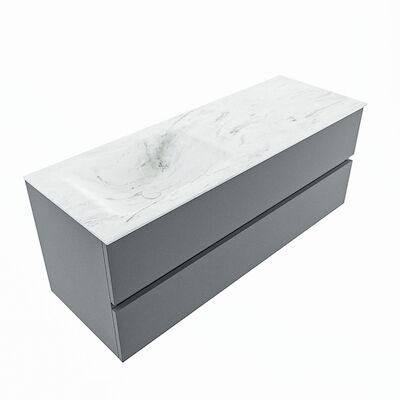 MONDIAZ VICA-DLUX 130cm badmeubel onderkast Plata 2 lades. Inbouw wastafel CLOUD links zonder kraangat, kleur Opalo, en spiegel model SPOT