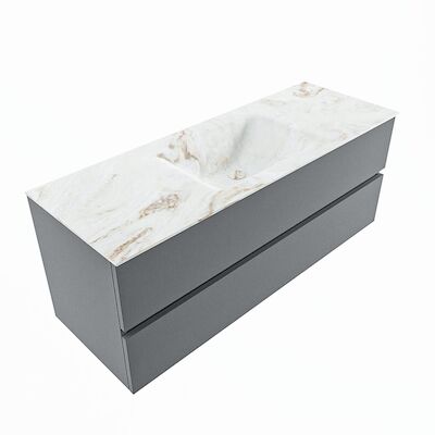 MONDIAZ VICA-DLUX 130cm badmeubel onderkast Plata 2 lades. Inbouw wastafel CLOUD midden 1 kraangat, kleur Frappe, en spiegel model SPOT