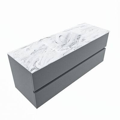 MONDIAZ VICA-DLUX 130cm badmeubel onderkast Plata 2 lades. Inbouw wastafel CLOUD midden 1 kraangat, kleur Glace, en spiegel model SPOT