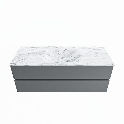 MONDIAZ VICA-DLUX 130cm badmeubel onderkast Plata 2 lades. Inbouw wastafel CLOUD midden 1 kraangat, kleur Glace.