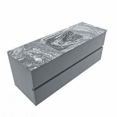 MONDIAZ VICA-DLUX 130cm badmeubel onderkast Plata 2 lades. Inbouw wastafel CLOUD midden zonder kraangat, kleur Lava, en spiegel model SPOT