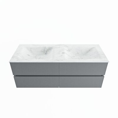 MONDIAZ VICA-DLUX 130cm badmeubel onderkast Plata 4 lades. Inbouw wastafel CLOUD dubbel 2 kraangaten, kleur Opalo.