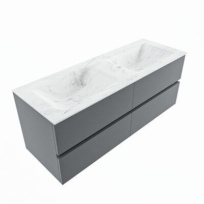 MONDIAZ VICA-DLUX 130cm badmeubel onderkast Plata 4 lades. Inbouw wastafel CLOUD dubbel zonder kraangat, kleur Opalo, en spiegel model SPOT