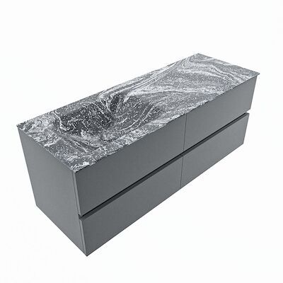 MONDIAZ VICA-DLUX 130cm badmeubel onderkast Plata 4 lades. Inbouw wastafel CLOUD links 1 kraangat, kleur Lava, en spiegel model SPOT