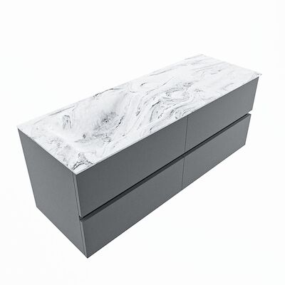 MONDIAZ VICA-DLUX 130cm badmeubel onderkast Plata 4 lades. Inbouw wastafel CLOUD links zonder kraangat, kleur Glace, en spiegel model SPOT