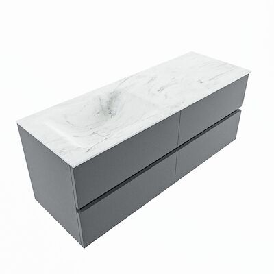 MONDIAZ VICA-DLUX 130cm badmeubel onderkast Plata 4 lades. Inbouw wastafel CLOUD links zonder kraangat, kleur Opalo, en spiegel model SPOT