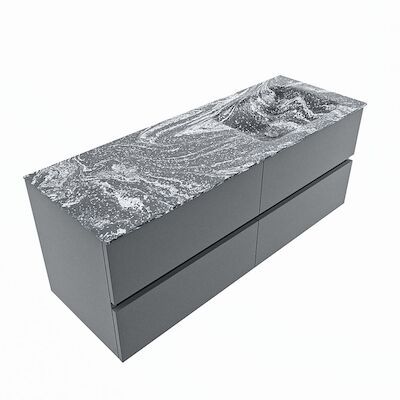 MONDIAZ VICA-DLUX 130cm badmeubel onderkast Plata 4 lades. Inbouw wastafel CLOUD rechts 1 kraangat, kleur Lava, en spiegel model SPOT