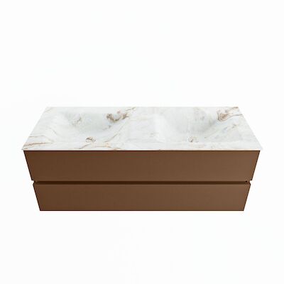 MONDIAZ VICA-DLUX 130cm badmeubel onderkast Rust 2 lades. Inbouw wastafel CLOUD dubbel 2 kraangaten, kleur Frappe.
