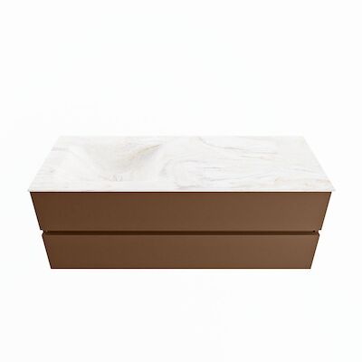 MONDIAZ VICA-DLUX 130cm badmeubel onderkast Rust 2 lades. Inbouw wastafel CLOUD links 1 kraangat, kleur Ostra.