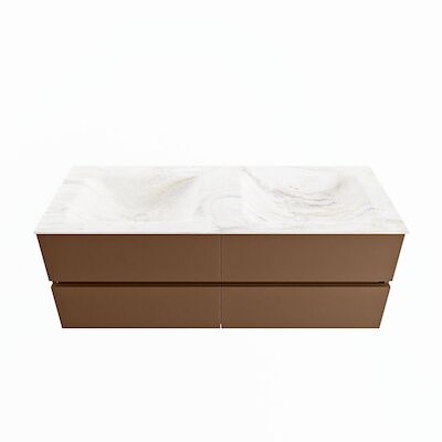 MONDIAZ VICA-DLUX 130cm badmeubel onderkast Rust 4 lades. Inbouw wastafel CLOUD dubbel 2 kraangaten, kleur Ostra.