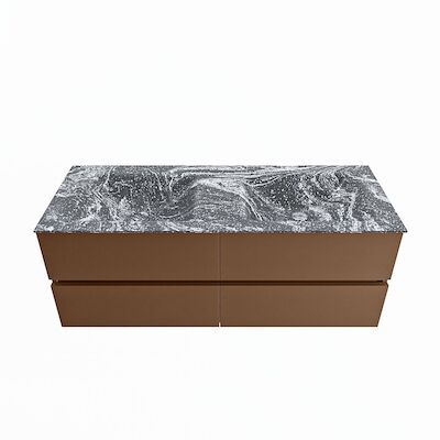 MONDIAZ VICA-DLUX 130cm badmeubel onderkast Rust 4 lades. Inbouw wastafel CLOUD dubbel zonder kraangat, kleur Lava.