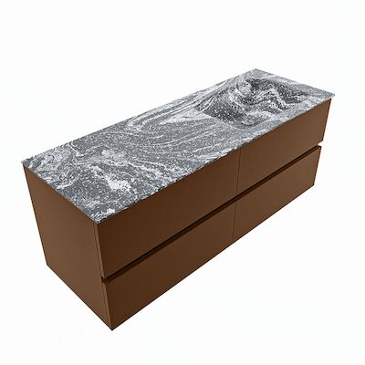 MONDIAZ VICA-DLUX 130cm badmeubel onderkast Rust 4 lades. Inbouw wastafel CLOUD rechts 1 kraangat, kleur Lava, en spiegel model SPOT