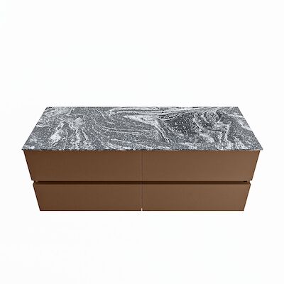 MONDIAZ VICA-DLUX 130cm badmeubel onderkast Rust 4 lades. Inbouw wastafel CLOUD rechts zonder kraangat, kleur Lava.