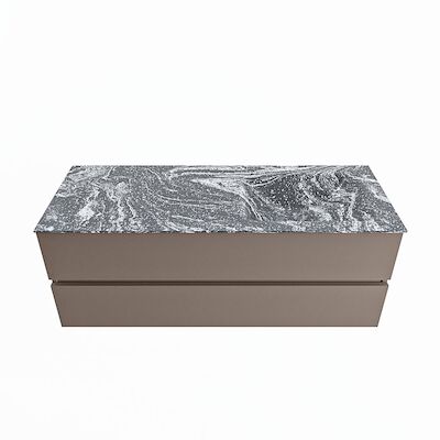 MONDIAZ VICA-DLUX 130cm badmeubel onderkast Smoke 2 lades. Inbouw wastafel CLOUD rechts 1 kraangat, kleur Lava.
