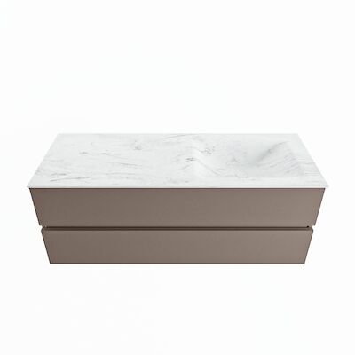 MONDIAZ VICA-DLUX 130cm badmeubel onderkast Smoke 2 lades. Inbouw wastafel CLOUD rechts 1 kraangat, kleur Opalo.