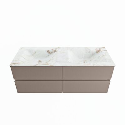 MONDIAZ VICA-DLUX 130cm badmeubel onderkast Smoke 4 lades. Inbouw wastafel CLOUD dubbel zonder kraangat, kleur Frappe.