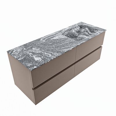 MONDIAZ VICA-DLUX 130cm badmeubel onderkast Smoke 4 lades. Inbouw wastafel CLOUD rechts 1 kraangat, kleur Lava, en spiegel model SPOT
