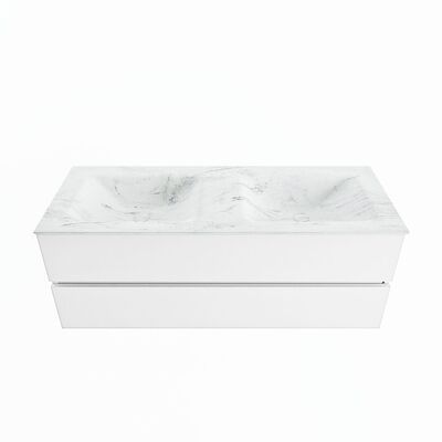 MONDIAZ VICA-DLUX 130cm badmeubel onderkast Talc 2 lades. Inbouw wastafel CLOUD dubbel 2 kraangaten, kleur Opalo.