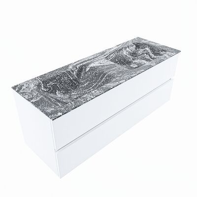 MONDIAZ VICA-DLUX 130cm badmeubel onderkast Talc 2 lades. Inbouw wastafel CLOUD dubbel zonder kraangat, kleur Lava, en spiegel model SPOT