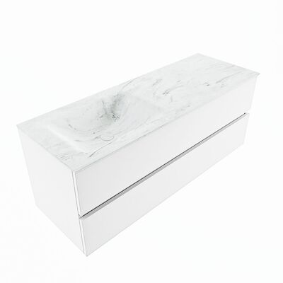 MONDIAZ VICA-DLUX 130cm badmeubel onderkast Talc 2 lades. Inbouw wastafel CLOUD links 1 kraangat, kleur Opalo, en spiegel model SPOT