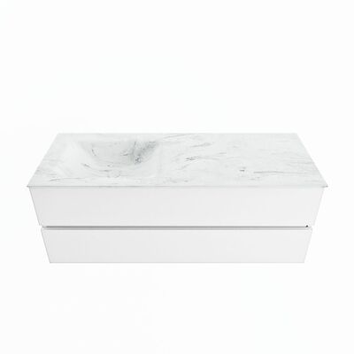 MONDIAZ VICA-DLUX 130cm badmeubel onderkast Talc 2 lades. Inbouw wastafel CLOUD links 1 kraangat, kleur Opalo.