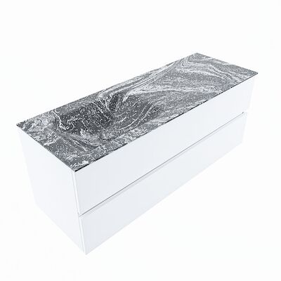 MONDIAZ VICA-DLUX 130cm badmeubel onderkast Talc 2 lades. Inbouw wastafel CLOUD links zonder kraangat, kleur Lava, en spiegel model SPOT