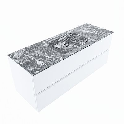 MONDIAZ VICA-DLUX 130cm badmeubel onderkast Talc 2 lades. Inbouw wastafel CLOUD midden 1 kraangat, kleur Lava, en spiegel model SPOT