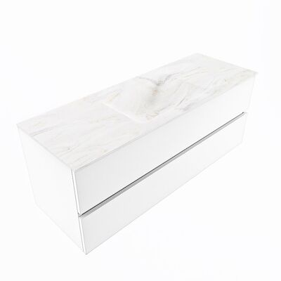 MONDIAZ VICA-DLUX 130cm badmeubel onderkast Talc 2 lades. Inbouw wastafel CLOUD midden 1 kraangat, kleur Ostra, en spiegel model SPOT
