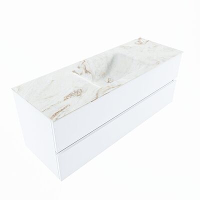 MONDIAZ VICA-DLUX 130cm badmeubel onderkast Talc 2 lades. Inbouw wastafel CLOUD midden zonder kraangat, kleur Frappe, en spiegel model SPOT