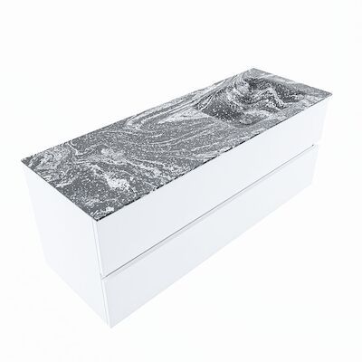 MONDIAZ VICA-DLUX 130cm badmeubel onderkast Talc 2 lades. Inbouw wastafel CLOUD rechts 1 kraangat, kleur Lava, en spiegel model SPOT