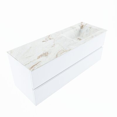 MONDIAZ VICA-DLUX 130cm badmeubel onderkast Talc 2 lades. Inbouw wastafel CLOUD rechts zonder kraangat, kleur Frappe, en spiegel model SPOT