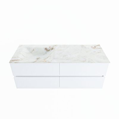 MONDIAZ VICA-DLUX 130cm badmeubel onderkast Talc 4 lades. Inbouw wastafel CLOUD links 1 kraangat, kleur Frappe.